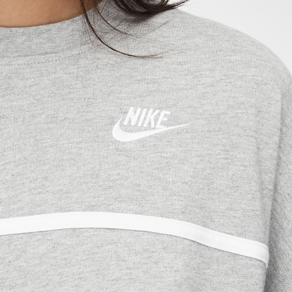 Nike Cropped Crew Neck Swoosh L/S Jersey Tee Top Size Small Grey AR3754-063 EUC - Picture 6 of 10